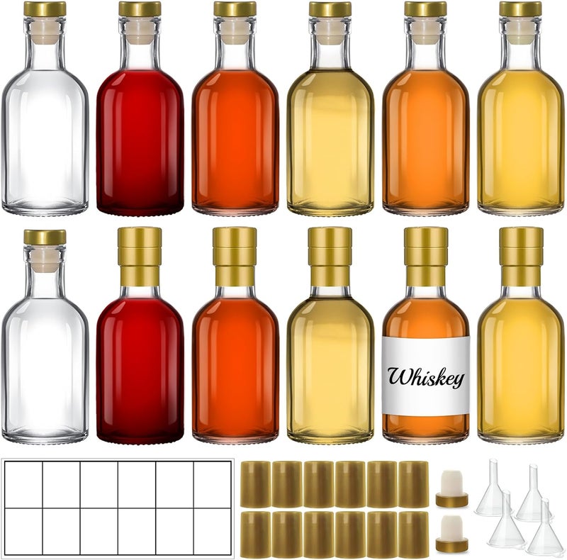 TBWIND 12 Pack 3 oz/100ml Clear Glass Bottles with T-Top Cork Stoppers, Small Liquor Bottles, Airtight Refillable Bottles for Spirits, Juice, Oil, Vinegar, Kombucha, Soda, Bear, Wine - Image 1